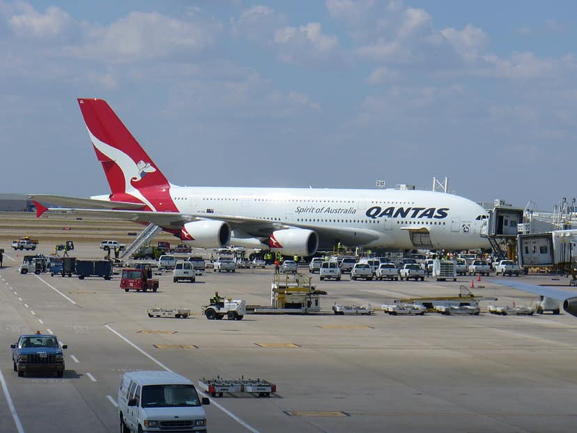Qantas A380 Vloog met Onderhoudslamp In de Vleugel