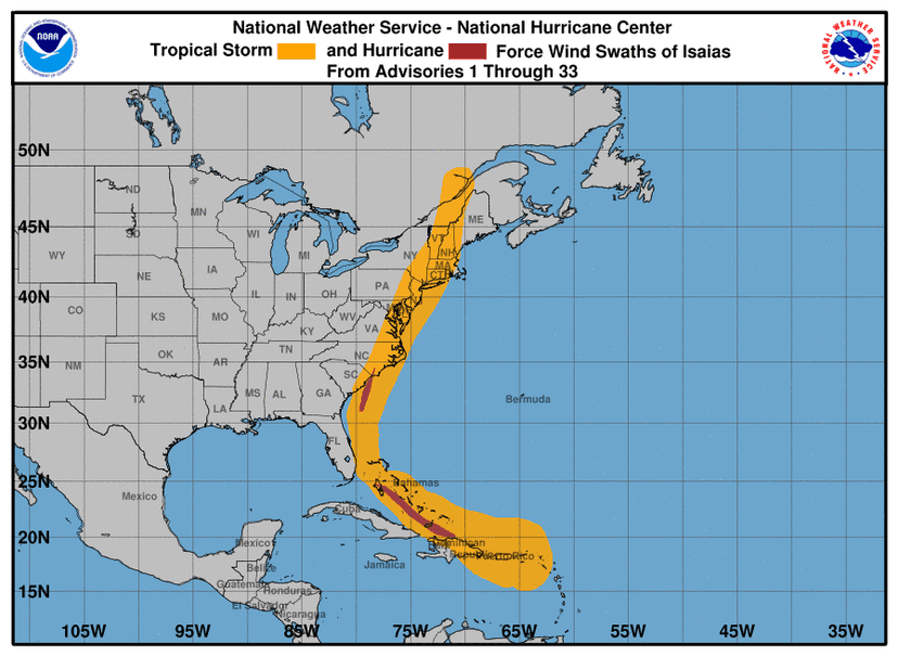 Photo d'archive: L’ouragan Isaías touche terre en Floride en tant que cyclone de catégorie 2